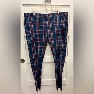 Original Penguin Men's Plaid Preppy Dress Pants in Navy & Burgundy